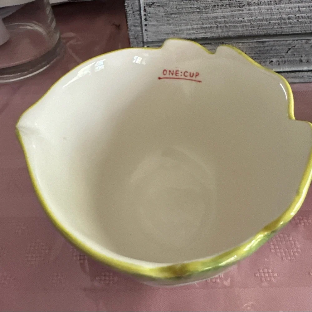Pier 1 imports set of four measuring cups nesting, hand painted stoneware new